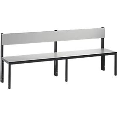 Basic Plus bank, 1-zijdig, rugleuning, zonder schoenenrek, 4-poots onderstel zwartgrijs RAL 7021, B 1960 mm, decor zilvergrijs