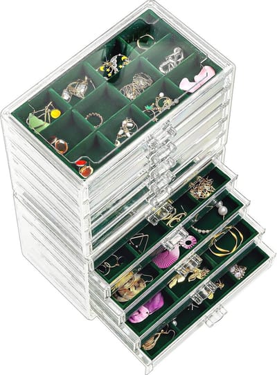 Doorzichtige sieradenorganizer met 10 lades voor dames - Perfecte opbergl oplossing voor oorbellen, ringen en armbanden