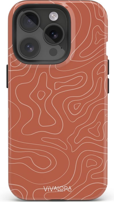 VivaLora Tough Telefoonhoesje iPhone 14 Pro met MagSafe - Wavy Lines Print - 2-in-1 Phone Case - Hard Case & Siliconen Backcover - Extra Bescherming - Shockproof Cover - Rood/Ecru
