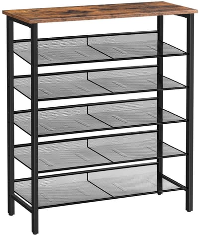 Allecto - Schoenenrek - Vintage - 6-laags - Schoenorganiser - Houten en metalen constructie - Geschikt voor hal en woonkamer