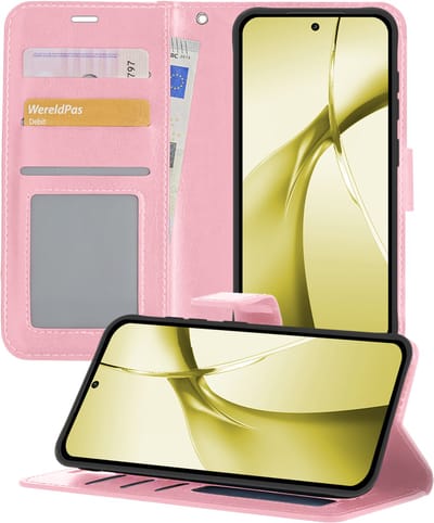 Hoesje - Met Pasjeshouder - Geschikt voor OnePlus Nord CE4 - Luxe Bookcase Portemonee - Flip Case - Kunstleer Book Case - Flipcase - Book Cover - Walletcase - Portemonneehoes - Telefoonhoesjes - Lichtroze