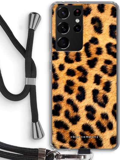 Case Company® - Hoesje met koord geschikt voor Samsung Galaxy S21 Ultra hoesje met Koord - Luipaard - Telefoonhoesje met Zwart Koord - Bescherming aan alle Kanten en Over de Schermrand