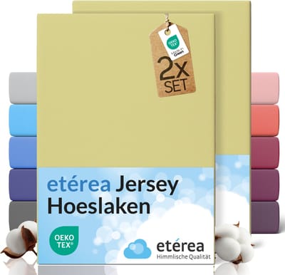etérea Jersey hoeslaken 2-pack 140x200-160x200 cm (hoek 25 cm) 100% katoen - Lindegroen
