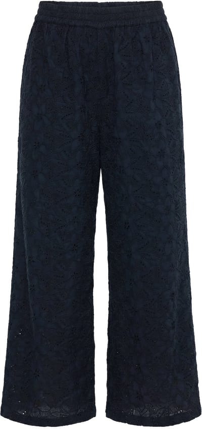 Studio Untold - Dames - Broek wijde pijpen katoenen kant elastische tailleband - Zwart - Maat 42