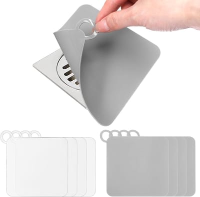 Set van 8 Afvoerbeschermers 12 x 12 cm, Insectenbescherming, Rubber Afvoerplug voor Keuken, Badkamer en Wasruimte (Grijs en Transparant)