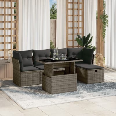 vidaXL - 6-delige - Loungeset - met - kussens - poly - rattan - grijs