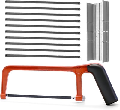 Mini Metalen Zaag Set met Miter Tray - 12 Delige Handzaag en 10 Bladen voor Hout en Metaal, Verstelbare Hoek en Compact Ontwerp