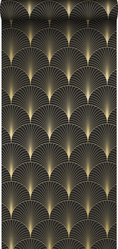 ESTAhome behang art deco motief zwart en goud - 53 cm x 10.05 m - 139457