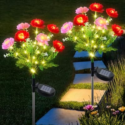 Zonne-energie Lampen voor Buiten en Tuin – 2 Stuks met Waterdichte Zonnebloem Design met 35 LEDs