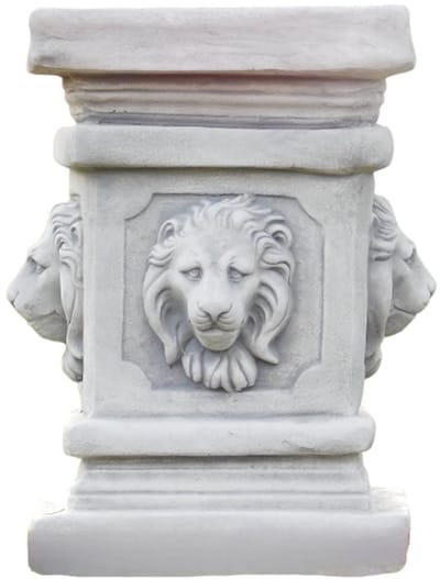 Sokkel met leeuwenkoppen - steen - 47 cm - klassiek wit