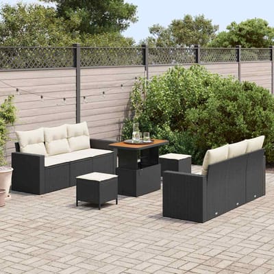 vidaXL - Tuinbank - Set - 9 - st - 6-Aantal - zitplaatsen - Zwart - en - Crème