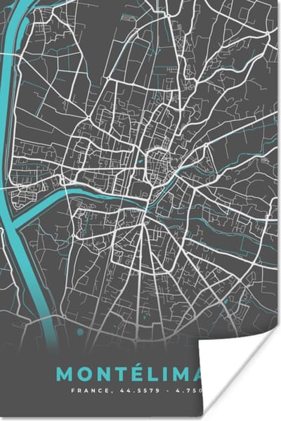 Poster Montélimar - Frankrijk - Stadskaart - Kaart - Plattegrond - 120x180 cm XXL