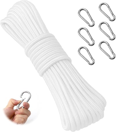 20m Sterke Polyester Corde voor Drapeau, 6mm met 6 Haakjes, Ideaal voor Tuin, Camping en Balanceren