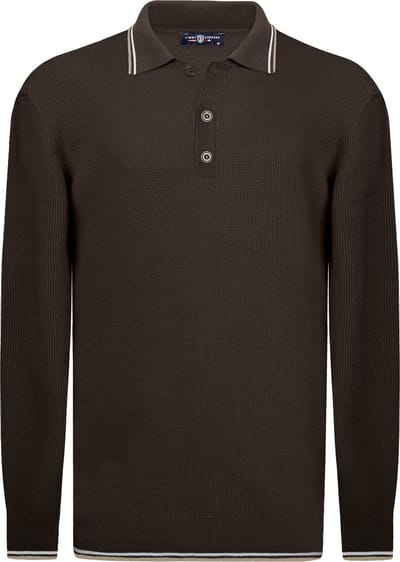 Jimmy Sanders Gebreide Polo Trui - Polo Kraag - Sweater - 100% Katoen Heren Bruin - 2Xl