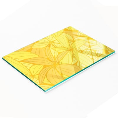 Multifunctionele decoratieve snijplank van gehard staal voor de keuken met gele bloemen, 80x52 cm