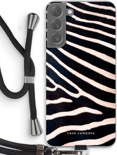 Case Company® - Hoesje met koord geschikt voor Samsung Galaxy S22 Plus hoesje met Koord - Zebra - Telefoonhoesje met Zwart Koord - Bescherming aan alle Kanten en Over de Schermrand