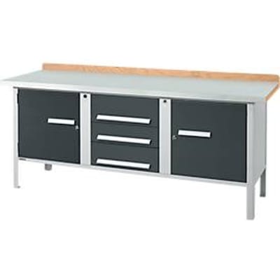 Schäfer Shop Select Kastenwerkbank PWi 200-4, ESD, beuken multiplexplaat, met stalen deksel, tot 750 kg, B 2000 x D 700 x H 840 mm, antraciet/blank aluminiumkleur