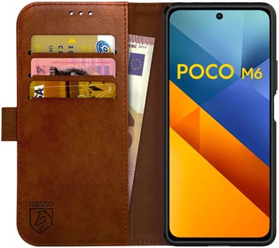 Rosso Element Book Case Wallet Hoesje Geschikt voor Xiaomi Redmi 13 4G / Poco M6 | Portemonnee | 3 Pasjes | Magneetsluiting | Stand Functie | Bruin
