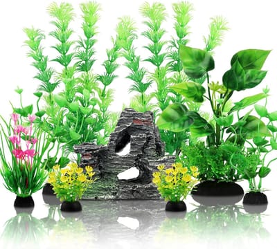 Dailygoods- Aquariumplanten Kunststof - Decoratie - Kunstplanten - Ornament - Rots/grot - 9 Stuks, Hoogte 5-20 cm - Aquariumdecoratie