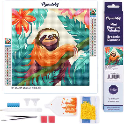 Figured'Art Mini Diamond Painting set Volwassenen 25x25 cm Tropische Luiaard - 5D DIY Art full drill ronde diamant - Opgerold canvas