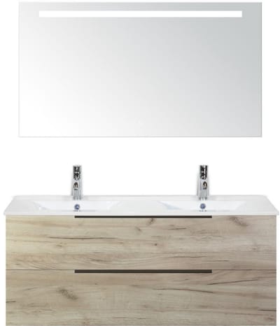 Seville Badmeubelset 120 cm - 2 Laden Craft Oak Edge - Wastafel Enjoy Dubbel met Sence Spiegel
