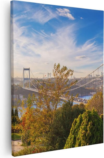 Artaza Canvas Schilderij Skyline - 40x50 cm - Wanddecoratie Stad - Muurdecoratie Istanbul Brug - Kamer Accessoires Herfst