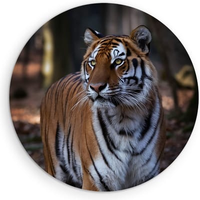 Saammp Muurcirkel Hout - Tijger in het bos - Natuur - Dieren - Ø 90 - Wandcirkel - Wanddecoratie Cirkel - muurdecoratie Woonkamer - Slaapkamer decoratie - Rond Schilderij