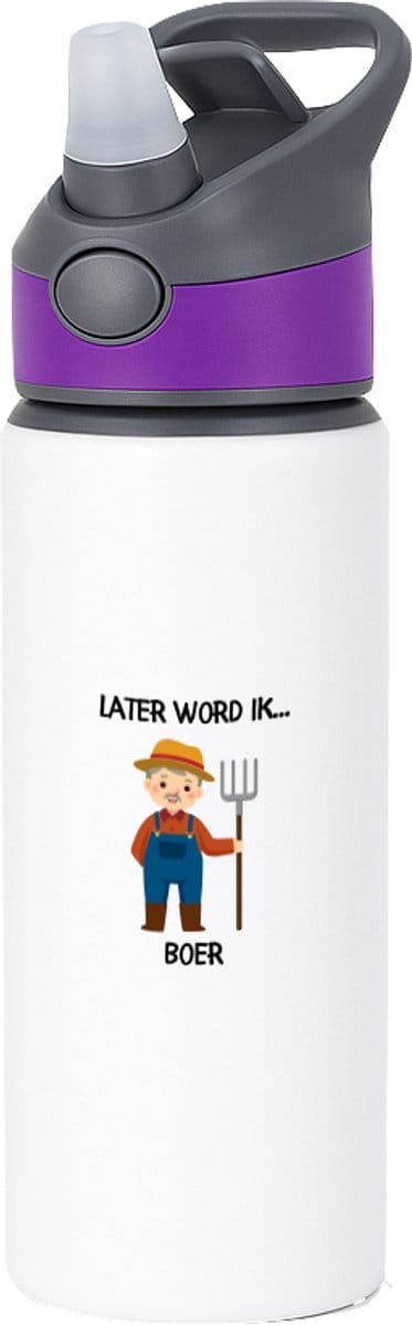 Hacebo® - Later word ik boer waterfles met rietje paars - Boer - Baby's - Boer - tractor - trekker - groene trekker - steun de boer - landbouw - akkerbouw - veehouder - truck - boerenbedrijf - water fles - 650ML