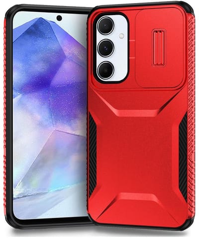 Hoesje Geschikt voor Samsung Galaxy A55 | Back Cover met Camera Slider | Schokbestendige Case | Camera Cover | Stevig | Rood