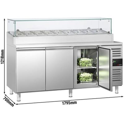 GGM Gastro Zubereitungstisch PREMIUM - 1795mm - 3 Türen - mit Glasaufsatz - für 9x GN 1/3