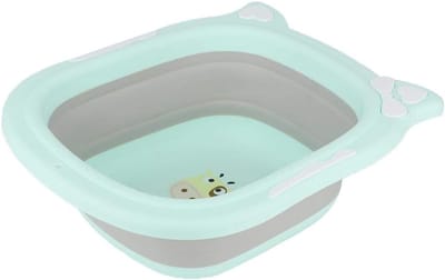 Opklapbare Wastafel voor Baby - Ass Wastafel - Silicagel Cartoon Gezicht - Voet Wastafel - 31.5Cm * 29Cm - Groen