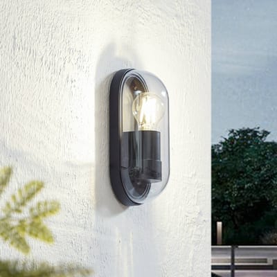Lucande - Wandlamp buiten - 1licht - Gegoten aluminium, glas - H: 25.5 cm - E27 - zwart, transparant