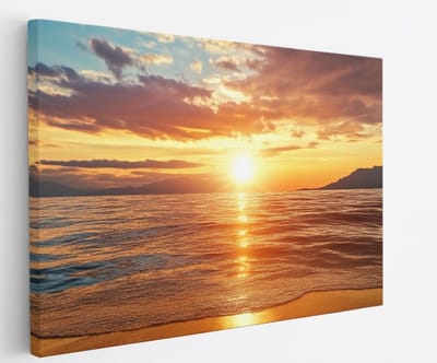 Saammp Canvas Schilderij - Zee met zonsondergang - strand - 45x30 - Foto op canvas - Wanddecoratie - muurdecoratie Woonkamer - Slaapkamer decoratie - Canvas Print