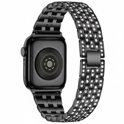 RVS bandje met glittersteentjes - geschikt voor Apple Watch 1/2/3/4/5/6/7/8/9/10/11/ SE (1,2,3) met maat 38 mm / 40 mm / 41 mm en 42 mm (Watch 10/11) - stalen band met kliksluiting - zwart