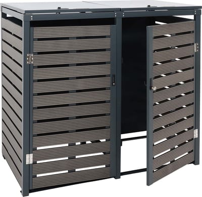 2 afvalbakdeksel MCW-K14, afvalbakdeksel afvalbak, 119x134x84cm WPC metaal 78kg ~ antraciet