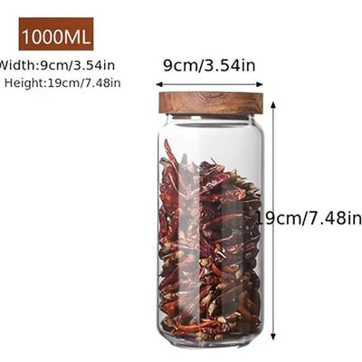 1 bocal en verre pour conserver les aliments, récipients pour aliments avec couvercle hermétique en bois de bambou pour biscuits, noix, grains de café, céréales, boîte en verre