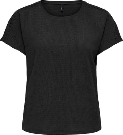 Only zwarte dames t-shirt   Ronde hals   Regular fit   Structuur patroon   Duurzaam   Korte mouw Zwart XS