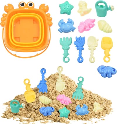 Zandspeelgoed set voor kinderen - 12-in-1 strandspeelgoed met opvouwbare emmer en accessoires voor zomerpret