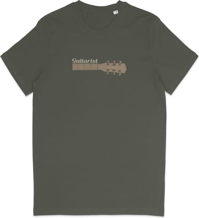 T Shirt Heren - Muziek - Gitarist - Korte Mouw - Groen Khaki - Maat S