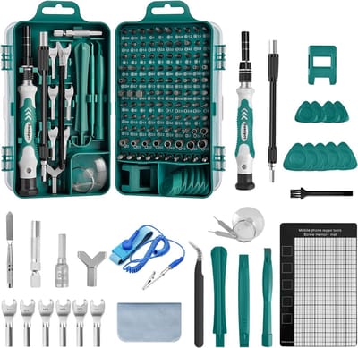 Fijnmechanische gereedschapsset, 142-delig, mini-schroevendraaierset met flexibele as, fijnmechanische schroevendraaierset compatibel met telefoon, switch, laptop, bril, horloges, enz
