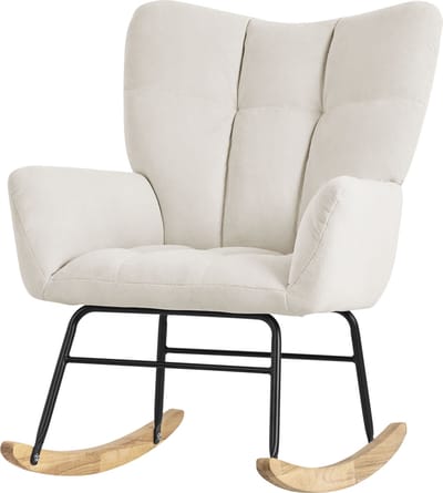 Schommelstoel met armleuningen in badstof beige tot 120 kg Houten schommelstoel Relaxfauteuil