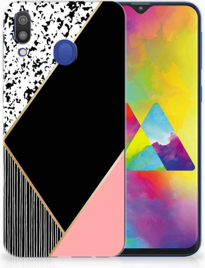 Samsung Galaxy M20 (Power) TPU Hoesje Zwart Roze Vormen