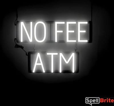 NO FEE ATM - Lichtreclame Neon LED bord verlicht | SpellBrite | 55 x 38 cm | 6 Dimstanden - 8 Lichtanimaties | Reclamebord neon verlichting