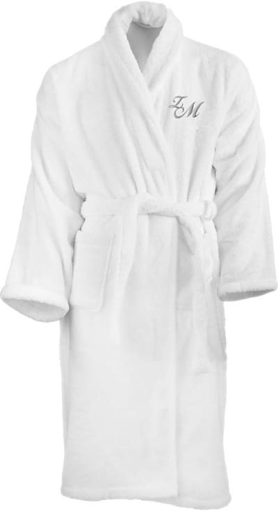 Sjaalkraag Badjas Wit - Gepersonaliseerde 100% Katoen met Monogram