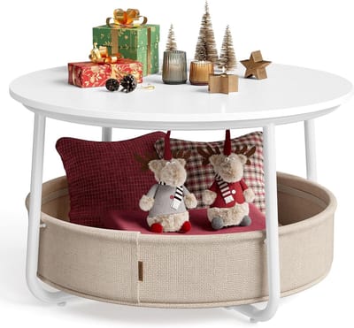 Hoppa! Salontafel - Matwit, Kameelbruin - Spaanplaat, Staal, Polyesterweefsel - 75 x 75 x 45 cm (B x D x H)