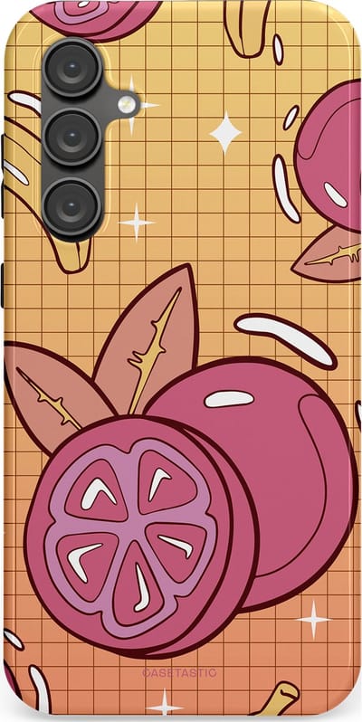 Casetastic Hoesje Geschikt voor Samsung S23 FE - Stijlvolle Beschermende Duo-layer Case - Fruitige bananen ruitjes