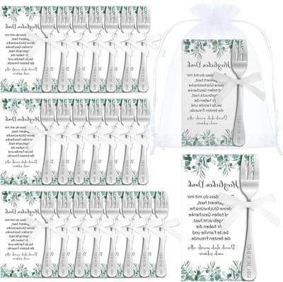 Set van 24 Taartvorkjes voor Bruiloften en Doopfeesten met Organza Tassen en Bedankkaarten voor Communie en Bevestiging