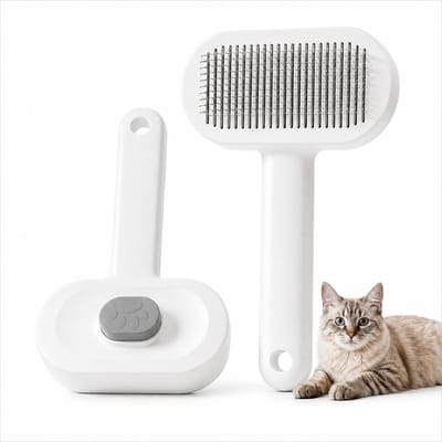 DOWO Kattenborstel - Hondenborstel - Zelfreinigende Borstel voor Kat en Hond - Kattenkam en Hondenkam - Vachtborstel Anti-verhaar - Ontklitborstel - Wit