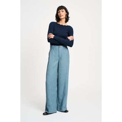 POM Amsterdam Pants - Bouclé Dawn Blue Maat: 34 | Pantalons Outlet | Dames | Blauw