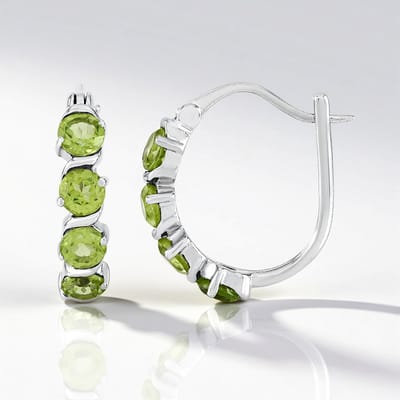 Cavill - Zilveren Oorbellen - 925 Sterling Zilver - Platina Geplateerd - Peridoot 2,2 ct Ronde Edelsteen - Elegante Oorbellen Dames